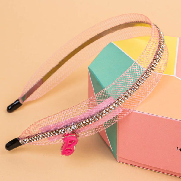 Barbie Crystal Mesh 3 Pieces Gift Box with 1 Hair Bands & 2 Hair Bows - Pink