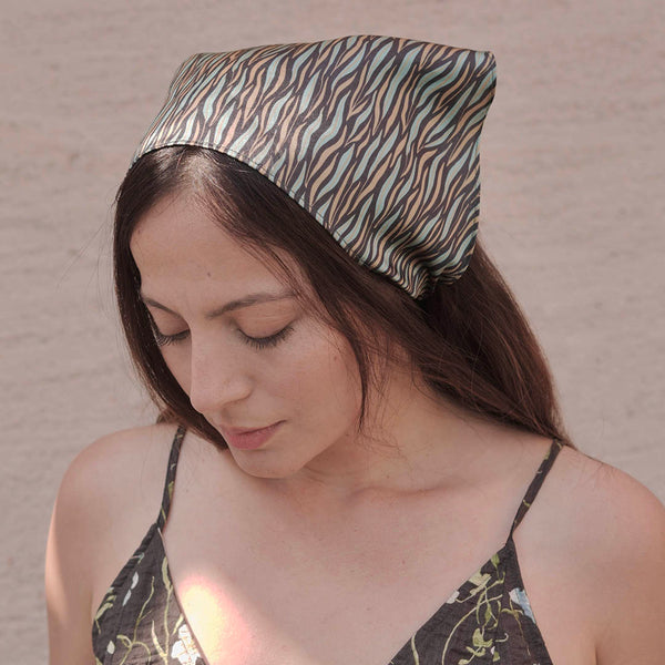 Zebra Patterned Headscarf - Brown