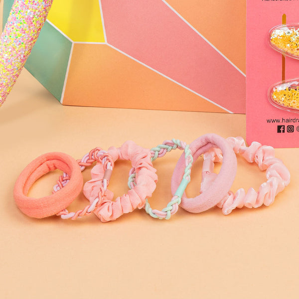 Sparkle & Shine 9 Pieces Gift Box with 1 Shimmer Hair Band, 2 Hair Pins & 6 Hair Ties - Pink & Yellow