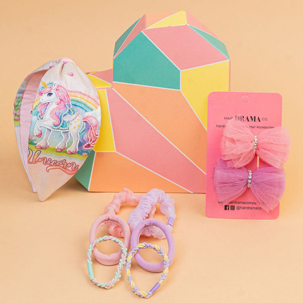 Unimagical Gift Box with 1 Knotted Hair Band, 2 Hair Bows & 6 Hair Ties