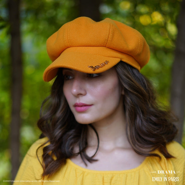 HDC X Emily In Paris Mustard Beret with Metal Bonjour Broach