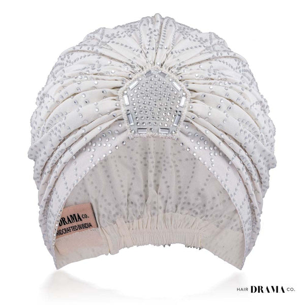 Off - White Turban - Silver Crystals