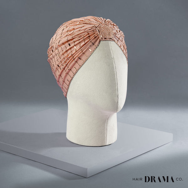 Beige Turban - Golden Crystals