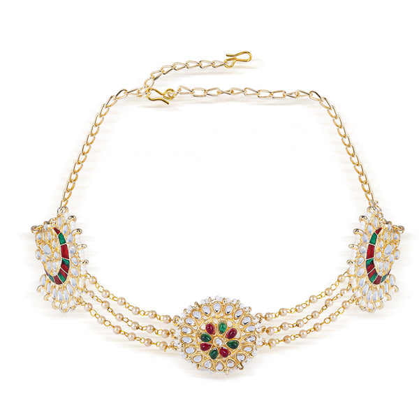 Desi Drama Gift Box with 1 Head Chain, 2 Pearl Scrunchies and 2 Embroidered Hair Pins - Red & Gold
