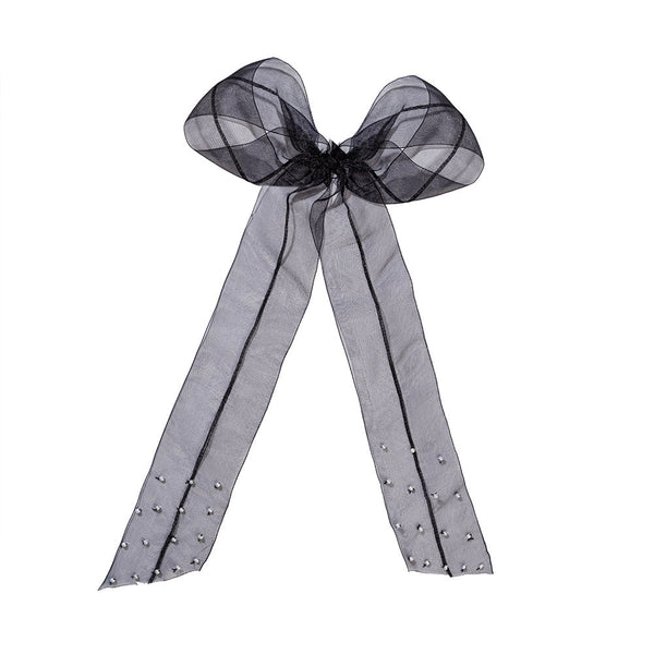 Embellished Pearl Hair Bow Alligator Clip - Black