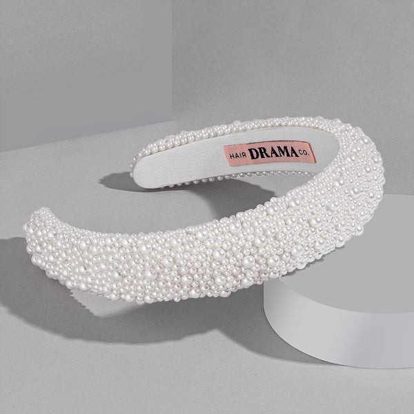 Pearl Puff Hair Band - White