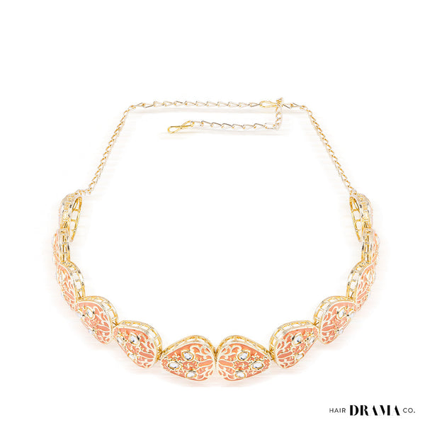 Orange Gold Plated Hair Band with Transparent Stones