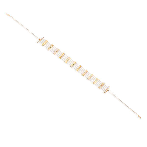 Gold Plated Hair Band with White Polki and Colorful Stones - Red & Green