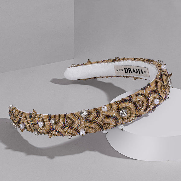 Selene Puff Hair Band - Beige & Gold