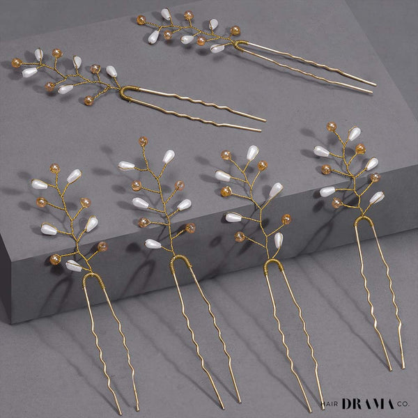 Set of 6 Embellished Pearls U Pins