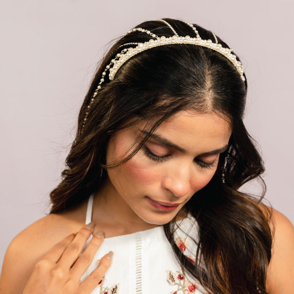 Tassel Pearl Hair Band - Off-White
