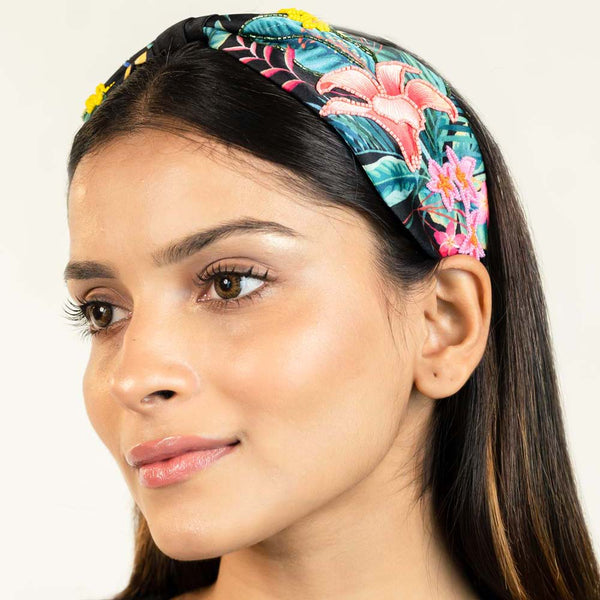 Tropical Knotted Headband - Black