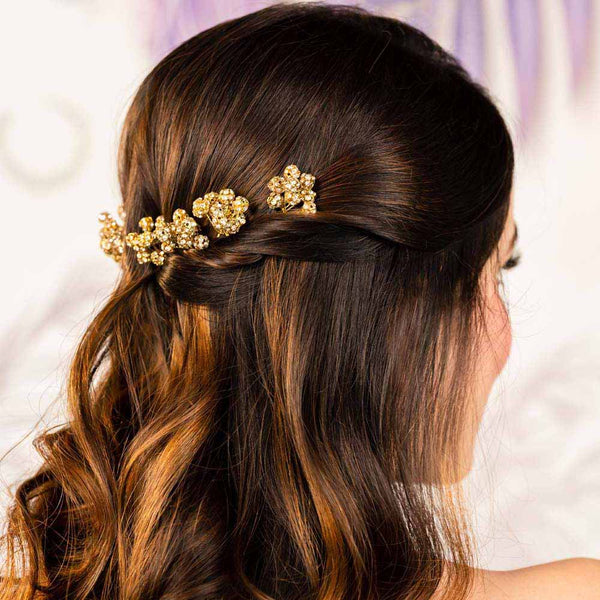 Set of 4 Embellished Pearls U Pins - Gold