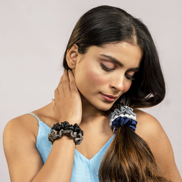 Luxury Scrunchies Set of 5 with Free Pouch - Neutral Gift Set