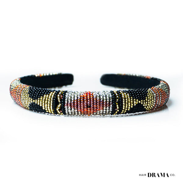 Sleek Beaded Headband - Black & Gold