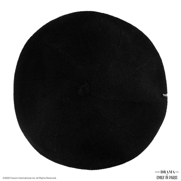HDC X Emily In Paris Black Beret with Pearls, Crystals & Eiffel Tower Embellishement