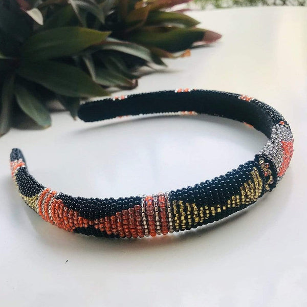 RED AND BLACK WITH GOLDEN BEAD WORK - HEADBAND - Hair Drama Company