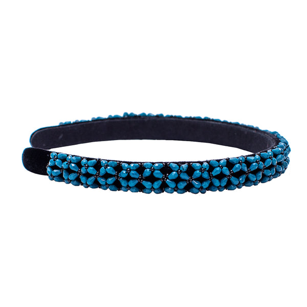 Sleek Beaded Headband - Blue