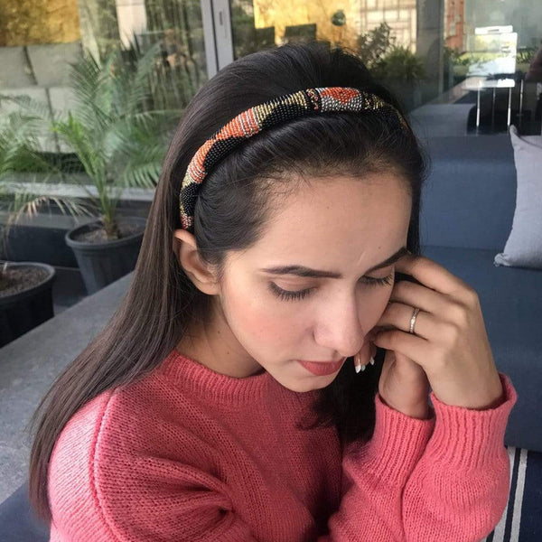 RED AND BLACK WITH GOLDEN BEAD WORK - HEADBAND - Hair Drama Company