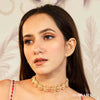 Peach and White Gold Plated Hair Band with Transparent stones and Off-White Pearls
