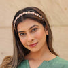 Red and Green Gold Plated Hair Band with White Pearls