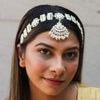 Gold Plated Mathapatti with Polki, White Pearls and Beads