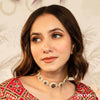 Gold Plated Peacock Hair Band with Pearls and Polki - Red & Green