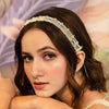 Gold Plated Hair Band with White Polki and Colorful Stones - Red & Green