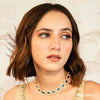 Gold-Plated Kundan, Polki and Pearls Studded Almond-shaped Head Chain - Emerald