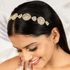 Gold Plated Circular Hair Band for Women in Pearls and White Polki