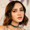 Gold Plated Hair Band with Emerald Green Crystals and Transparent Stones
