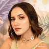 Gold Plated Floral Hair Band with White Polki and Colorful Stones - Red & Green