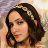 Gold Plated Floral Hair Band with White Polki and Colorful Stones - Red & Green