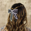 Embellished Velvet Hair Bow Barrette Clip - Black