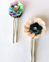 Green Floral Bob Pins - Set of 2