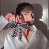 Embellished Velvet Hair Bow Barrette Clip - Black